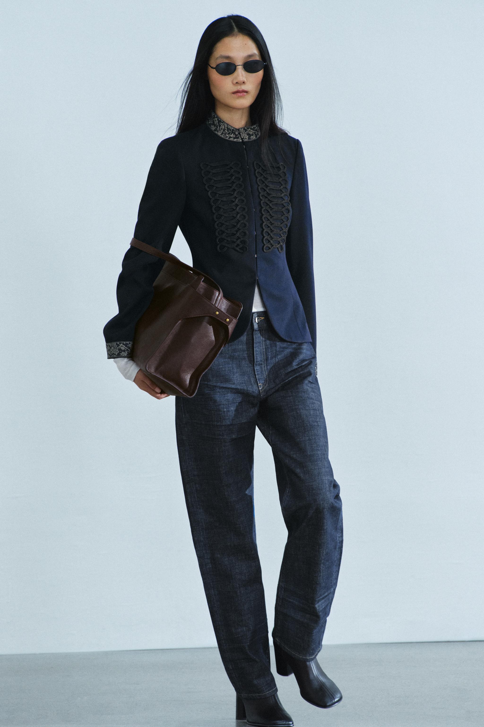 ZW COLLECTION CONTRAST EMBROIDERED WOOL-BLEND FROG-FASTENING JACKET